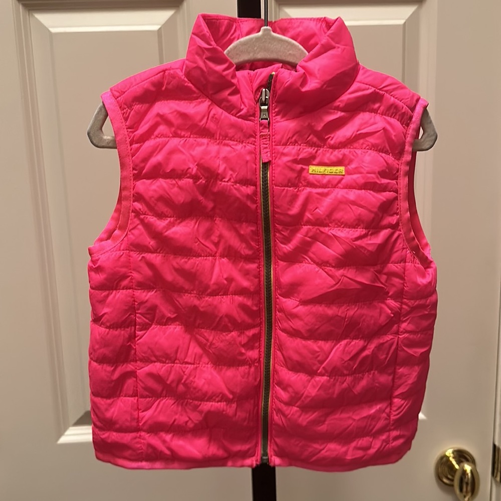 TOMMY HILFIGER girls Vest Pink Polyester Puffer Sleeveless Full Zipper